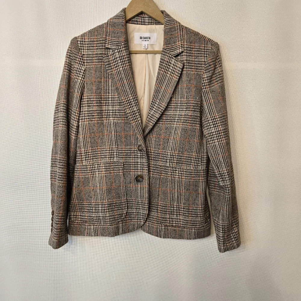 BB Dakota Women's Size S Brown tweed look button front Men's look blazer - Picture 3 of 10